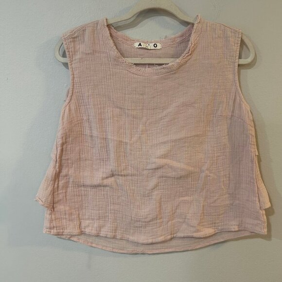 AMO Cotton Texture Ruffled Tank Light Oversized Pink Sleeveless Top Size Medium - Picture 4 of 6